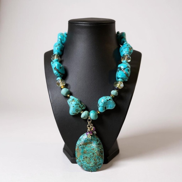 The CEO 24” Tranquil Chrysocolla Statement Necklace-by Tolee Dezigns - Picture 2 of 9